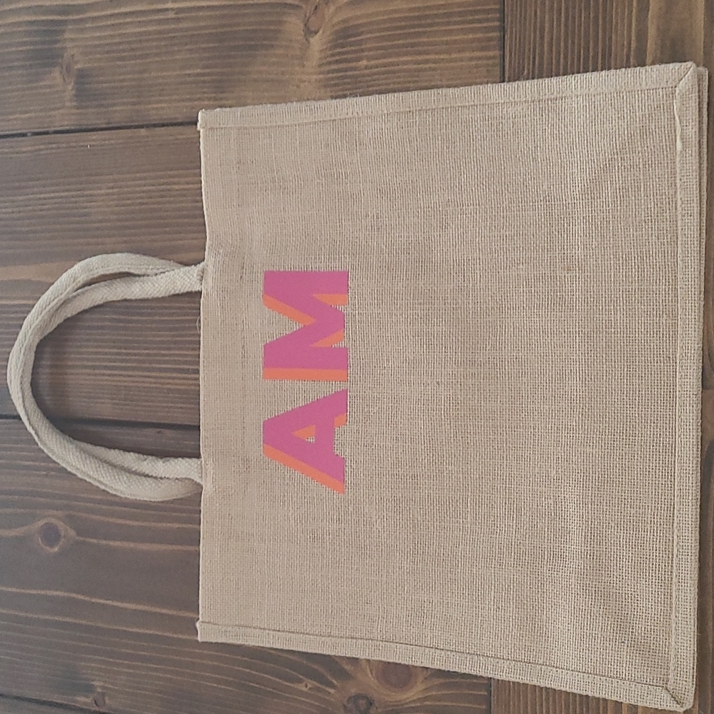 Jute Carryall Bag with initials AM